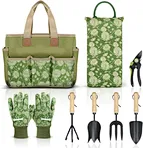 Garden Tools Set, 8 Piece, Heavy Duty Gardening Tools with Wooden Handle, Including Garden Tote, Kneeling Pad, Gloves, Pruner, Trowel, Tulip Trowel, Cultivator - Gardening Gifts for Women Men